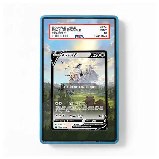 Front view of the Arceus V SWSH 204 Promo Extended Art Display Case with an elegant sky, mountain, and forest artwork surrounding the displayed Pokémon card.