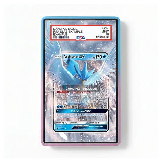 Front view of the Articuno GX 31 Celestial Storm Extended Art Display Case featuring an immersive icy-themed artwork background around the Pokémon card.