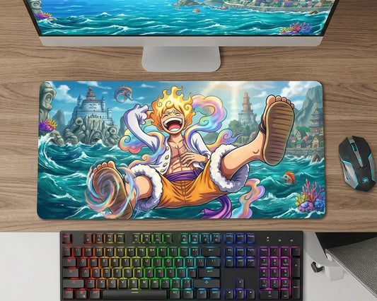 Gear 5 Luffy Ocean Adventure Anime Mouse Pad Colorful Wave Desk Mat - TCGVault