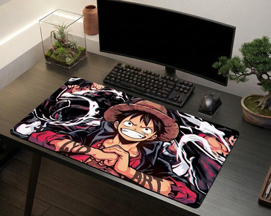 Luffy Haki Power Anime Mouse Pad XL Black Red Desk Mat Pirate King Gaming Mousepad - TCGVault