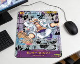 Monkey D. Luffy Gear 5 inspired anime gaming mouse pad with purple border design on clean desktop setup