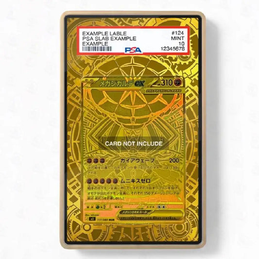 A collectible Pokémon TCG card featuring a gold and orange mechanical gear design, shown in a PSA graded slab with a PSA label at the top. The slab has a clear plastic border and a white PSA sticker with red and black text.