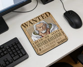 One Piece Silvers Rayleigh wanted poster mouse pad placed on clean white computer desk beside wired mouse