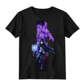 Sasuke Uchiha anime graphic t-shirt with Susanoo warrior and lightning effect design
