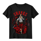 Shanks One Piece anime graphic t-shirt with red haki aura and sword design