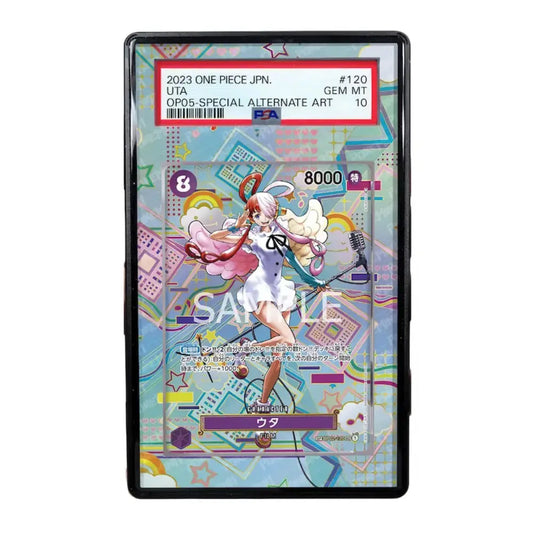 A PSA graded 2023 One Piece JPN. Uta OPDS-SPECIAL ALTERNATE ART card, featuring a holographic anime card inside a black protective plastic holder, with a red and white grading label at the top.
