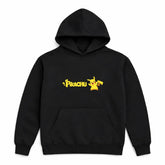 black anime inspired hoodie minimalist chest graphic yellow cartoon character hoodie
