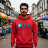 red anime hoodie pirate skull logo chest print streetwear hoodie men