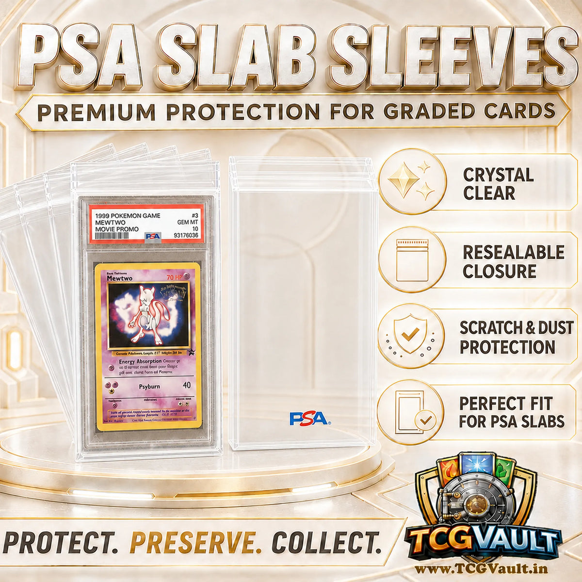 PSA Slab Protective Sleeves – Ultra-Clear Card Grading Case Covers (2 Sleeves)