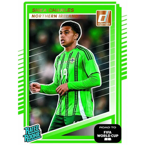 Soccer trading card of Shea Charles from Northern Ireland with Donruss logo.