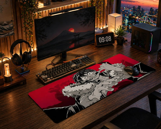 Dark Luffy Anime Mouse Pad Red design close-up - TCGVault