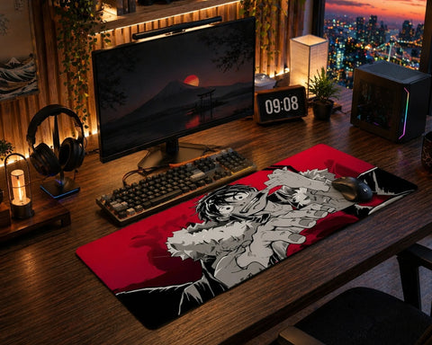Dark Luffy Anime Mouse Pad Red design close-up - TCGVault
