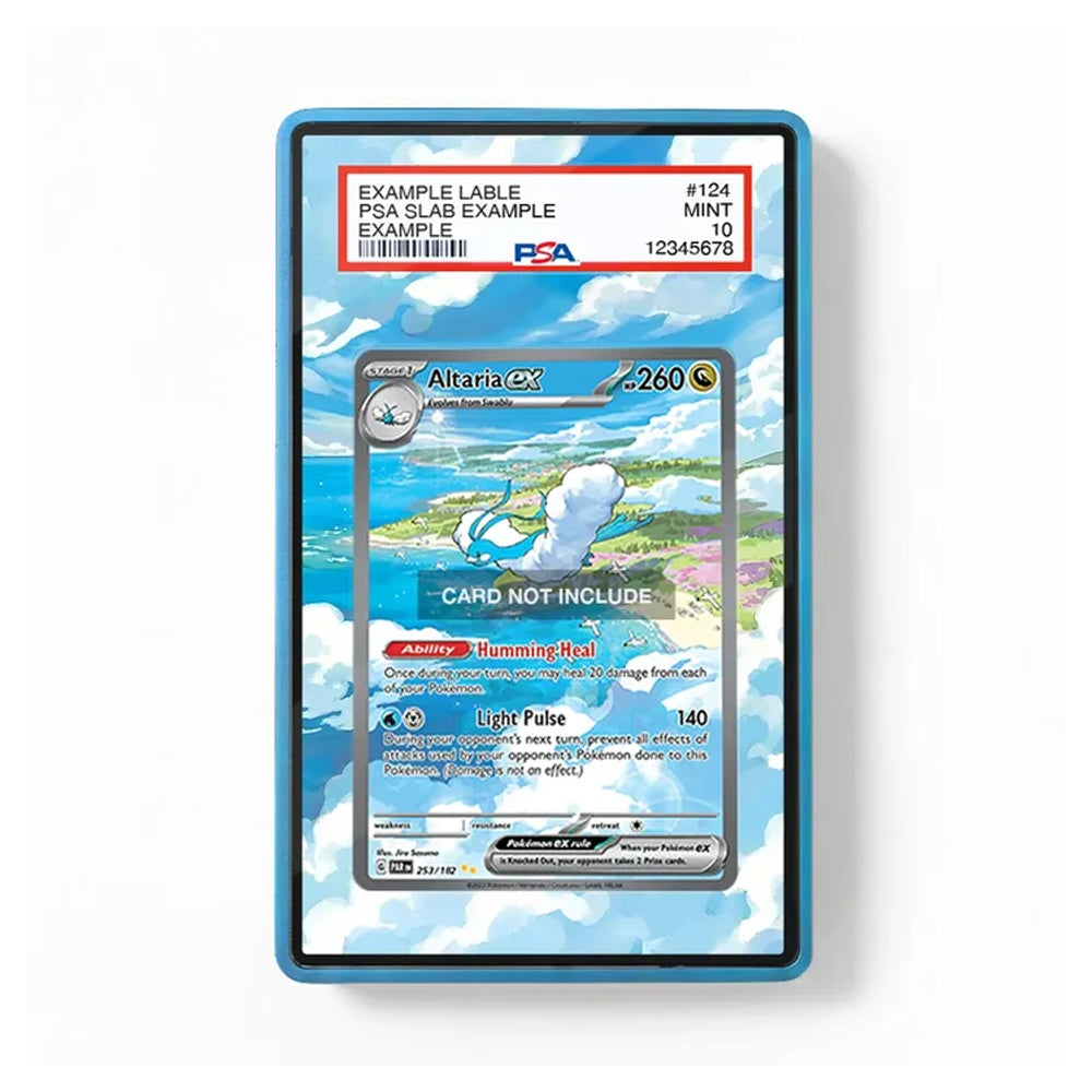 Front view of the Altaria ex 253/182 SIR SAR Paradox Rift extended art display case featuring blue sky, clouds, ocean, and scenic landscape artwork.