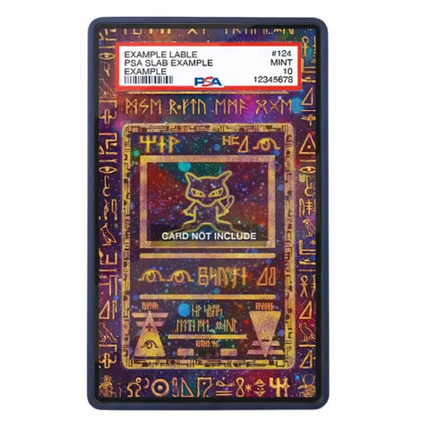 Colorful card holder with decorative symbols and a label on a white background