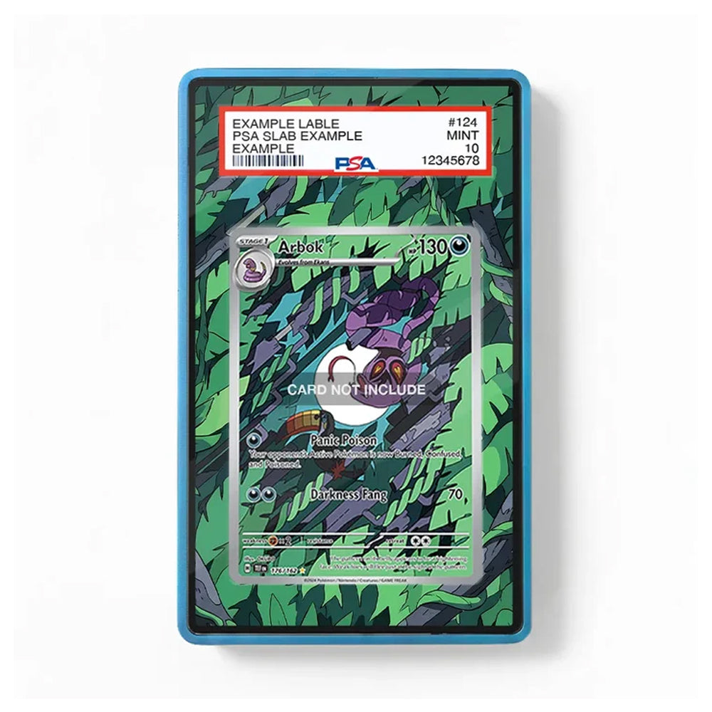 Front view of the Arbok 176/162 IR AR Temporal Forces extended art display case featuring Arbok artwork surrounded by layered green leaves and forest scenery.