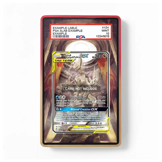 Front view of the Arceus & Dialga & Palkia GX 221/236 Tag Team GX Cosmic Eclipse extended art display case featuring legendary Pokémon artwork with a gold and dark red design.