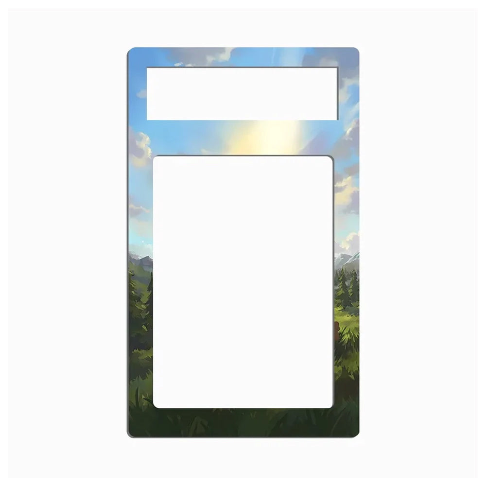 Arceus V SWSH 204 Promo Extended Art Display Case artwork insert featuring a bright sky, radiant mountain scenery, and lush green forest landscape.