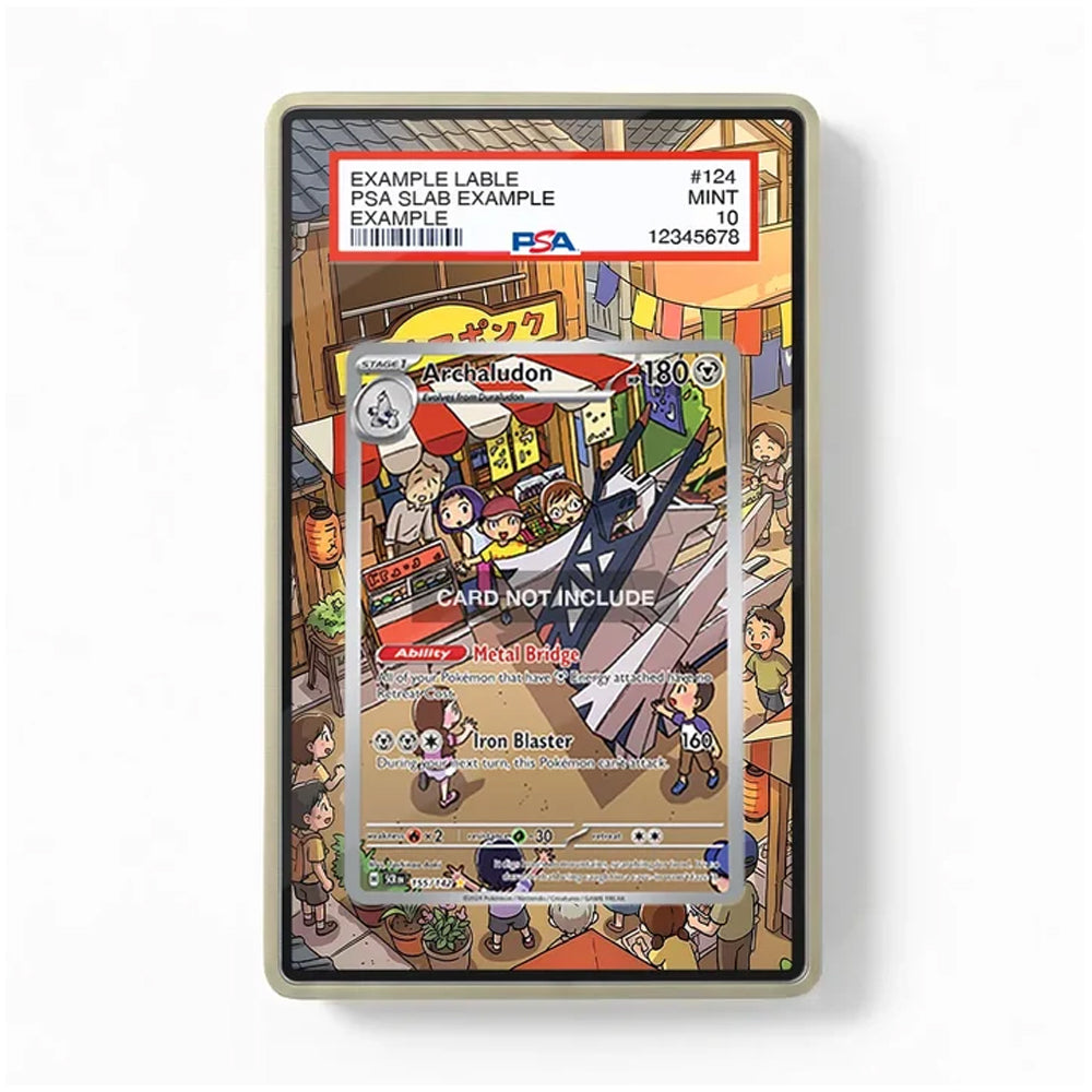 Front view of the Archaludon 155/142 Stellar Crown SIR SAR Extended Art Display Case featuring an immersive extended artwork background around the displayed Pokémon card.