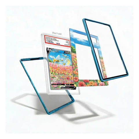 Exploded view of the Beedrill V 161/189 Astral Radiance Extended Art Display Case showing the graded card holder, illustrated Alternate Art insert, and protective frame components.