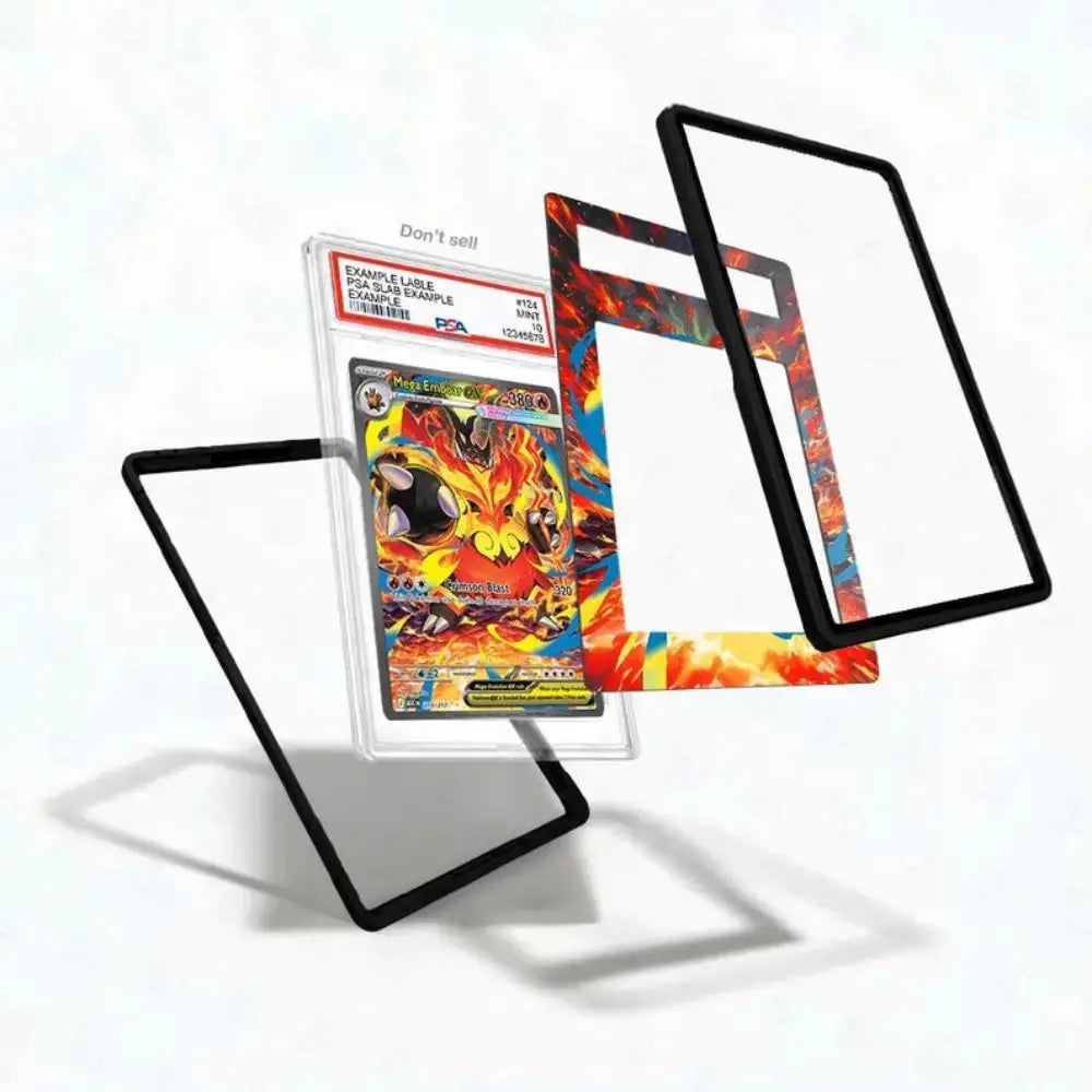 Trading card with protective sleeves on a white background