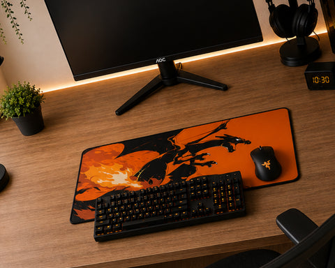 Charizard Fire Shadow Anime Style Gaming Mouse Pad Flame Power Design
