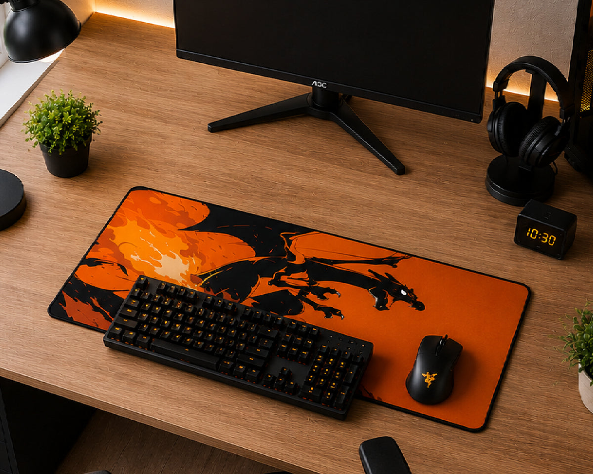 Charizard Fire Shadow Anime Style Gaming Mouse Pad Flame Power Design