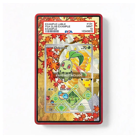 Front view of the Chikorita 046-J Japanese promo-inspired extended art display case for Pokémon TCG collectors.