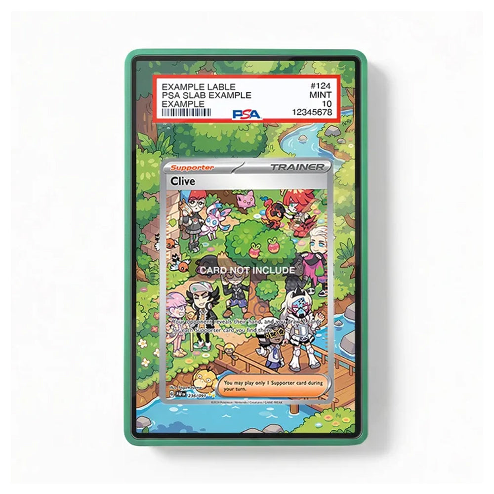 Front view of the Clive 236/091 Paldean Fates-inspired extended art display case for Pokémon TCG collectors.