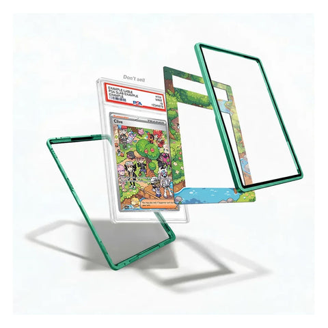 Clive extended art display case styled as a centerpiece for a Pokémon trading card collection.