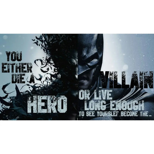 Close-up Batman villain quote artwork mouse pad with split face design, dark aesthetic superhero desk mat.