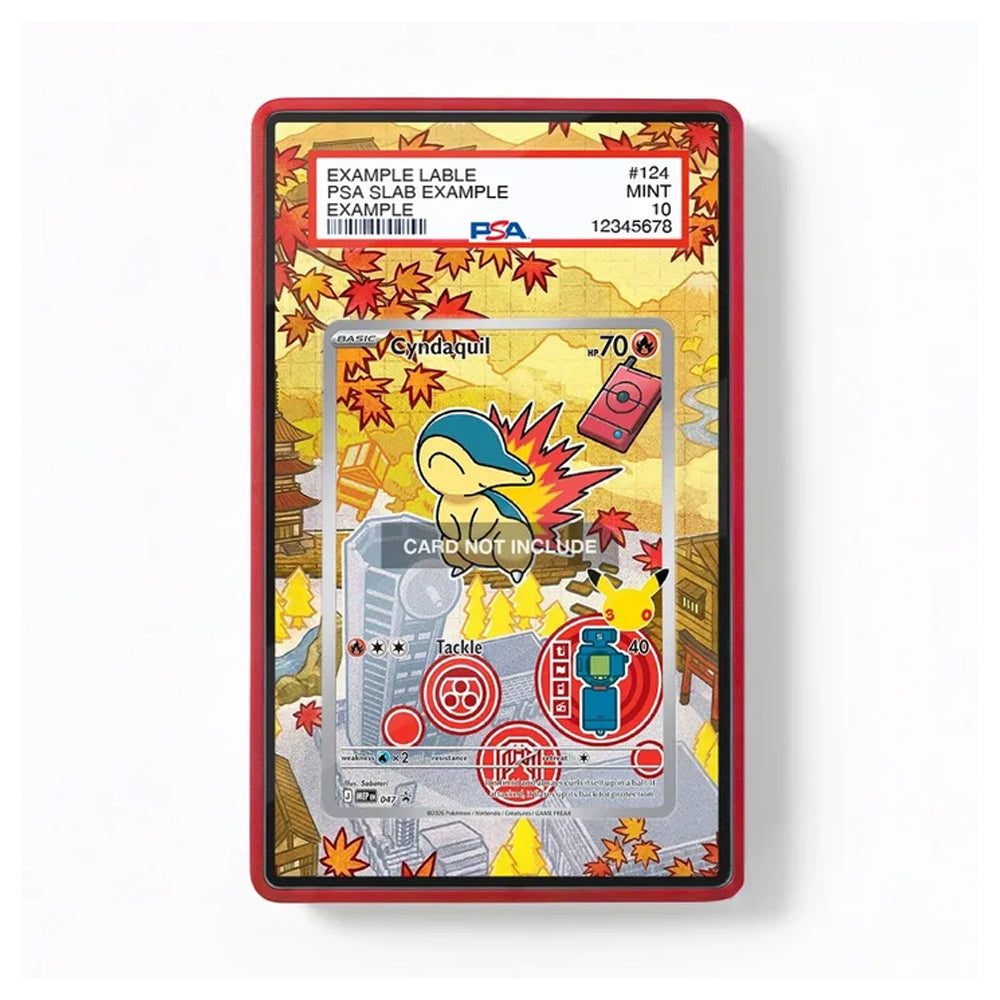 Front view of the Cyndaquil MEP_EN047 promo-inspired extended art display case for Pokémon TCG collectors.