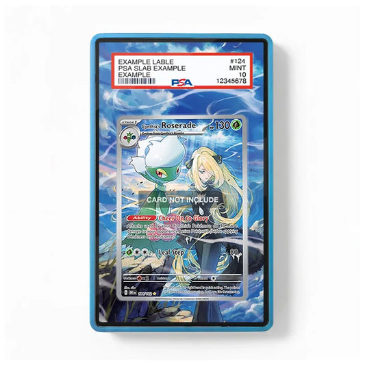 Front view of the Cynthia's Roserade-inspired extended art display case for Pokémon TCG collectors.