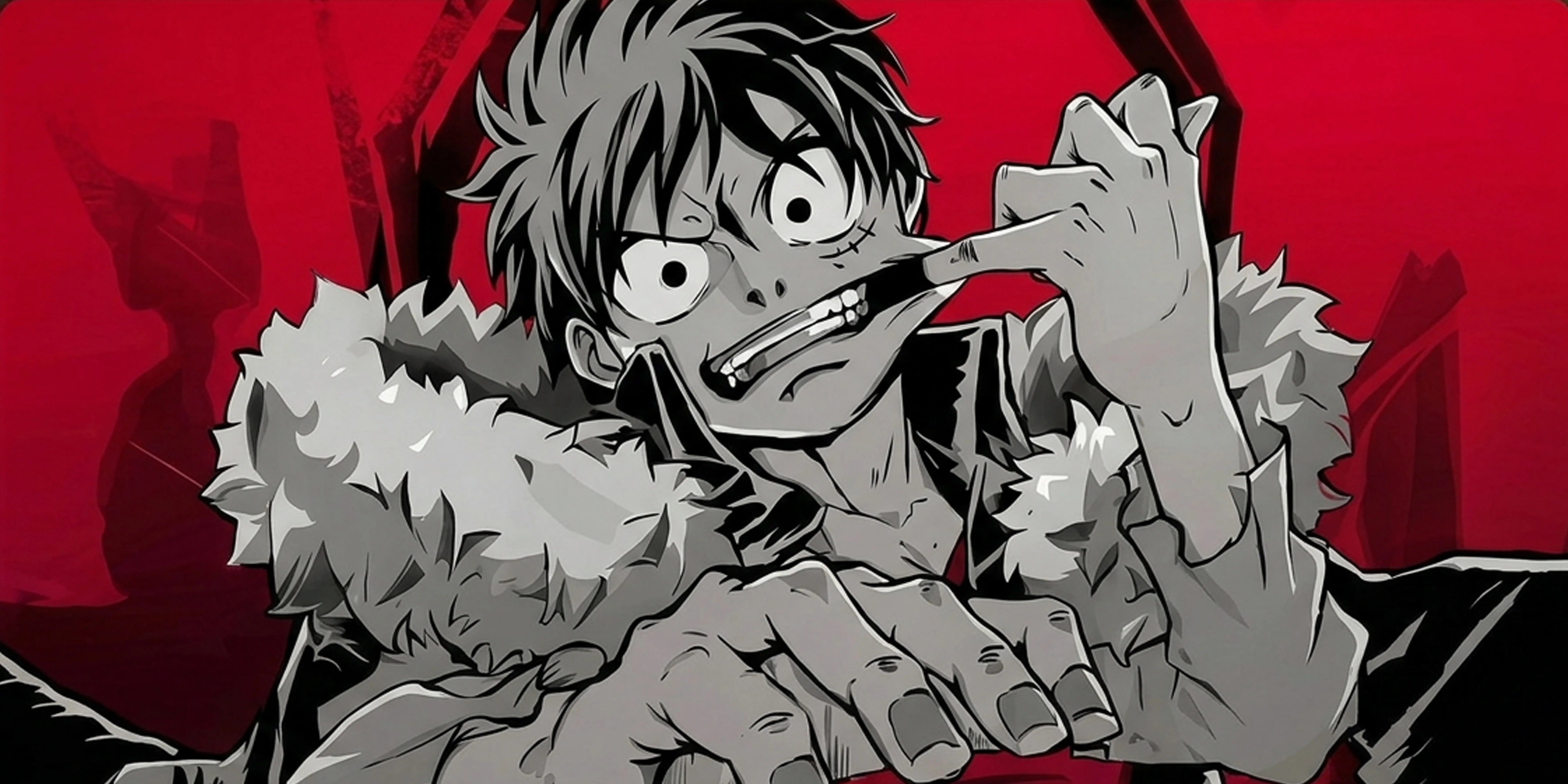 Animated character with a distressed expression against a red background