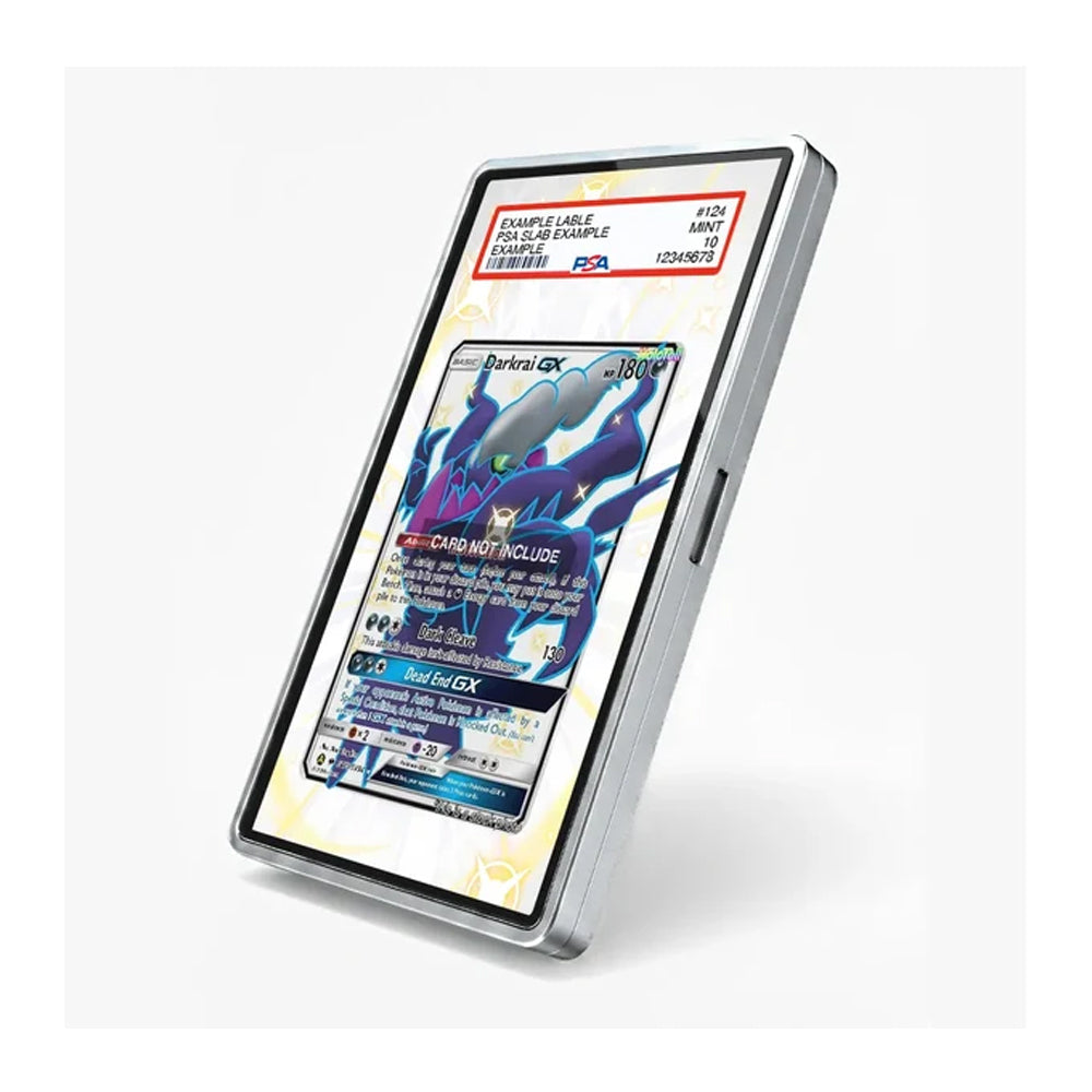 Angled view of the Darkrai GX extended art display case showcasing its dark-themed collectible presentation.