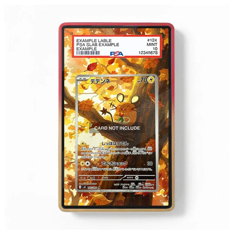 Front view of the Dedenne-inspired extended art display case designed for Pokémon TCG collectors.