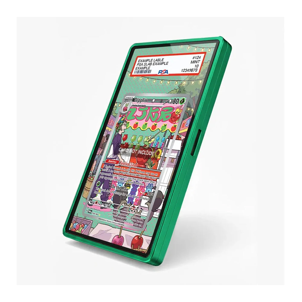 Angled view of the Dipplin extended art display case showcasing its colorful Pokémon-themed presentation.