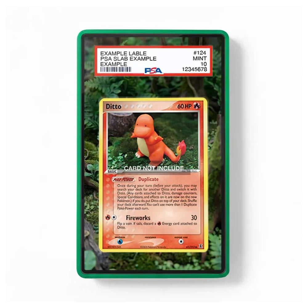 Front view of the Ditto 61/113 EX Deoxys-inspired extended art display case for Pokémon TCG collectors.