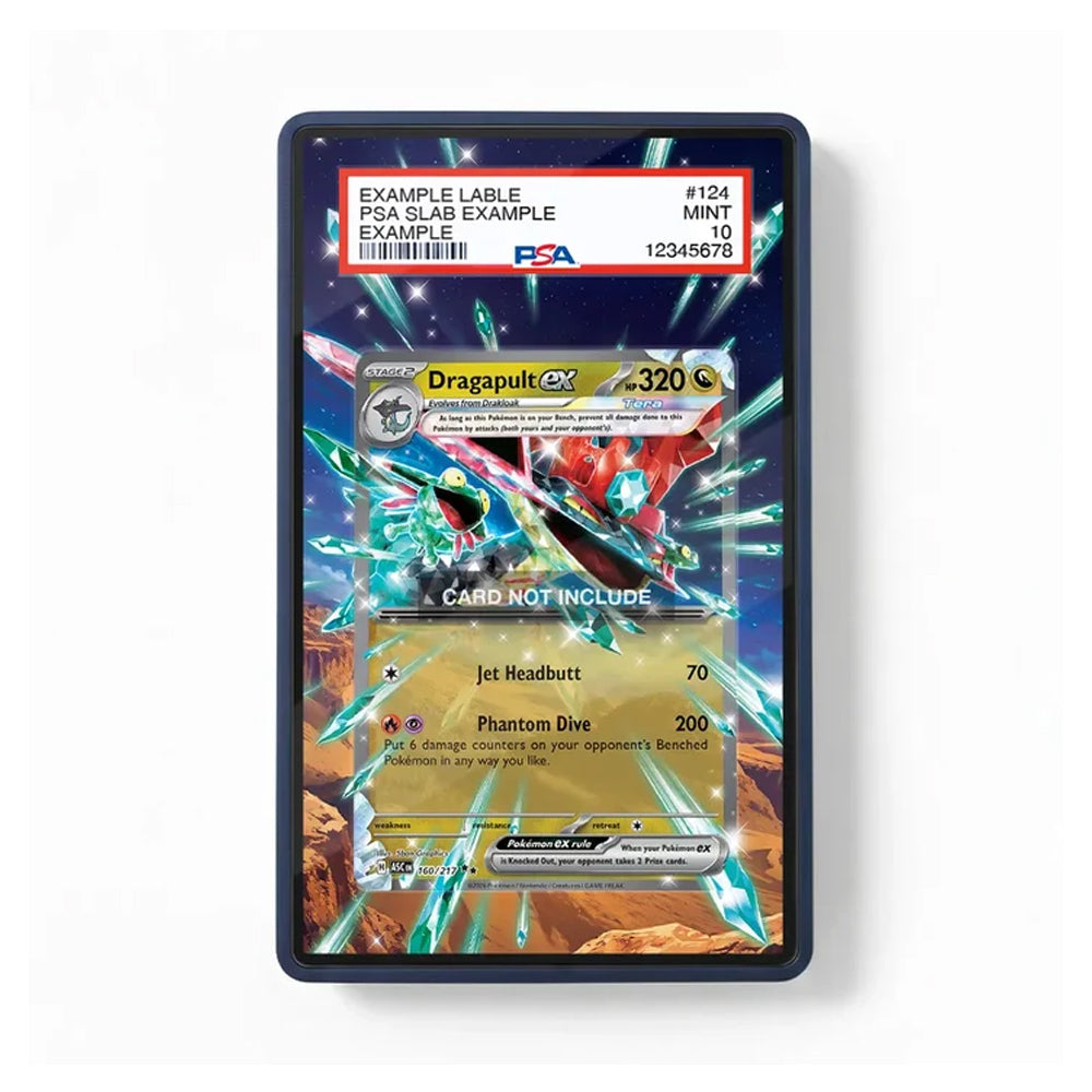 Front view of the Dragapult ex 160/217-inspired extended art display case for Pokémon TCG collectors.