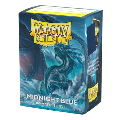 Official Dragon Shield Matte Midnight Blue card sleeves 100 count box for standard size trading cards by TCGVault.
