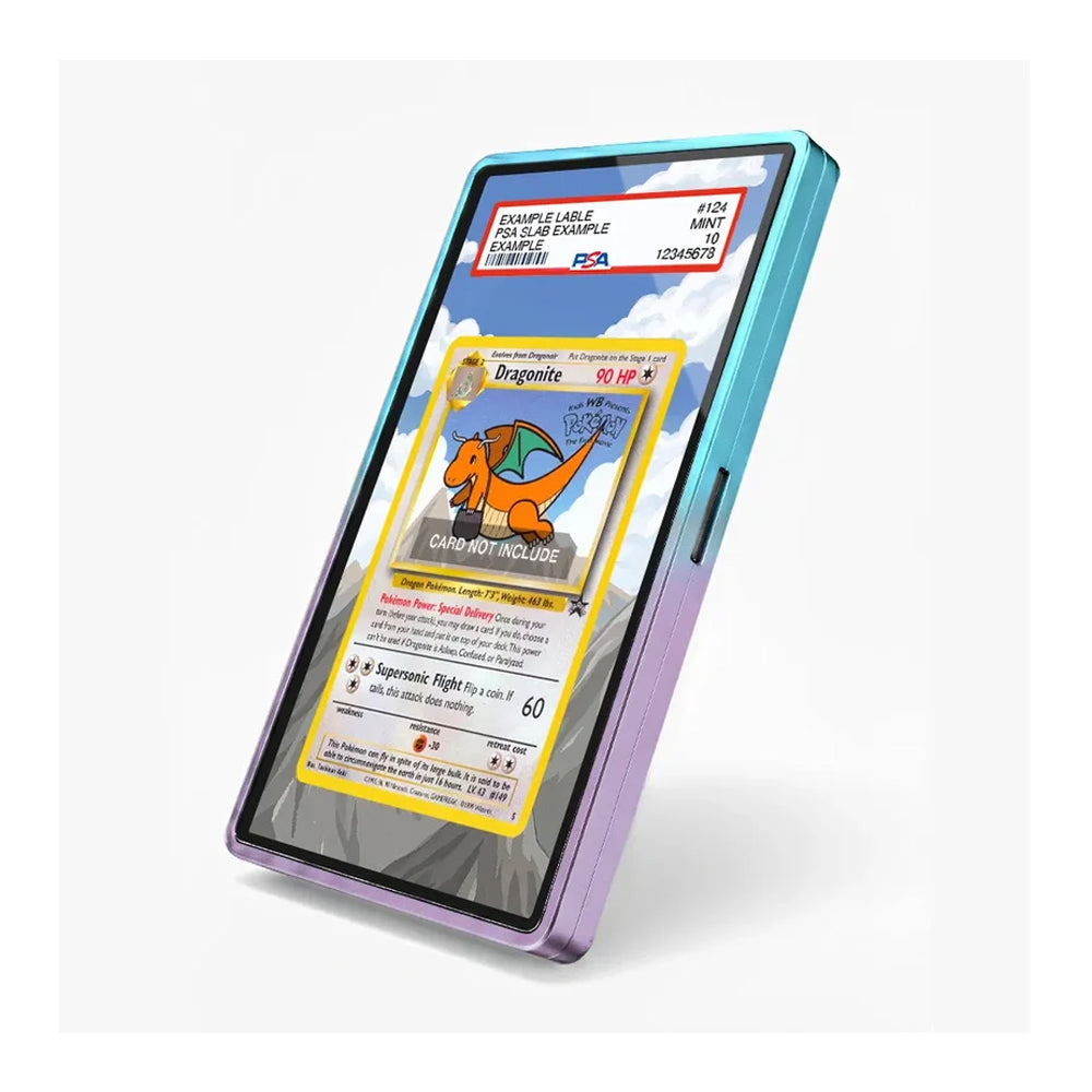 Angled view of the Dragonite #5 promo-inspired extended art display case showcasing its vintage Pokémon theme.