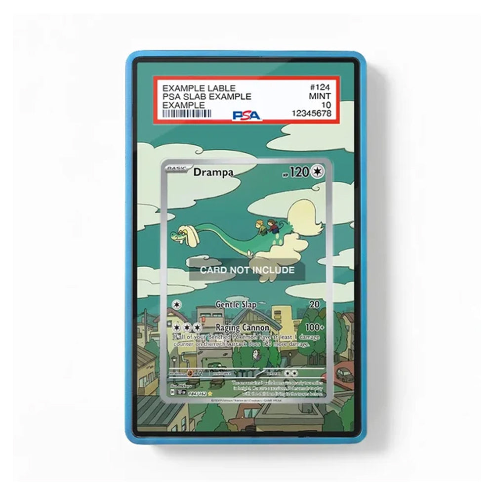 Front view of a Drampa-inspired Crown Zenith extended art display case for Pokémon TCG collectors.