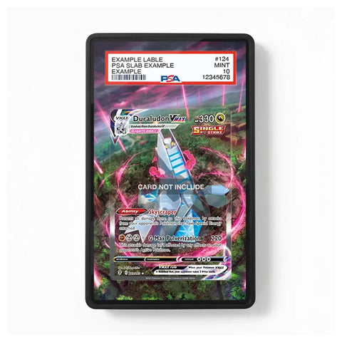 Front view of a Duraludon VMAX-inspired Evolving Skies extended art display case for Pokémon TCG collectors.