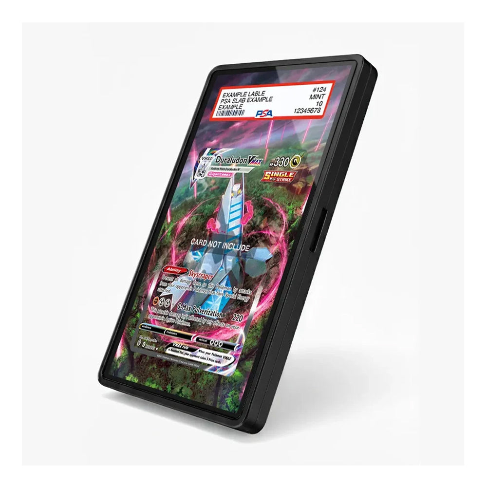 Angled view of the Duraludon VMAX extended art display case showcasing its powerful Pokémon-themed presentation.