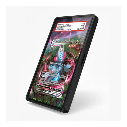 Angled view of the Duraludon VMAX extended art display case showcasing its powerful Pokémon-themed presentation.