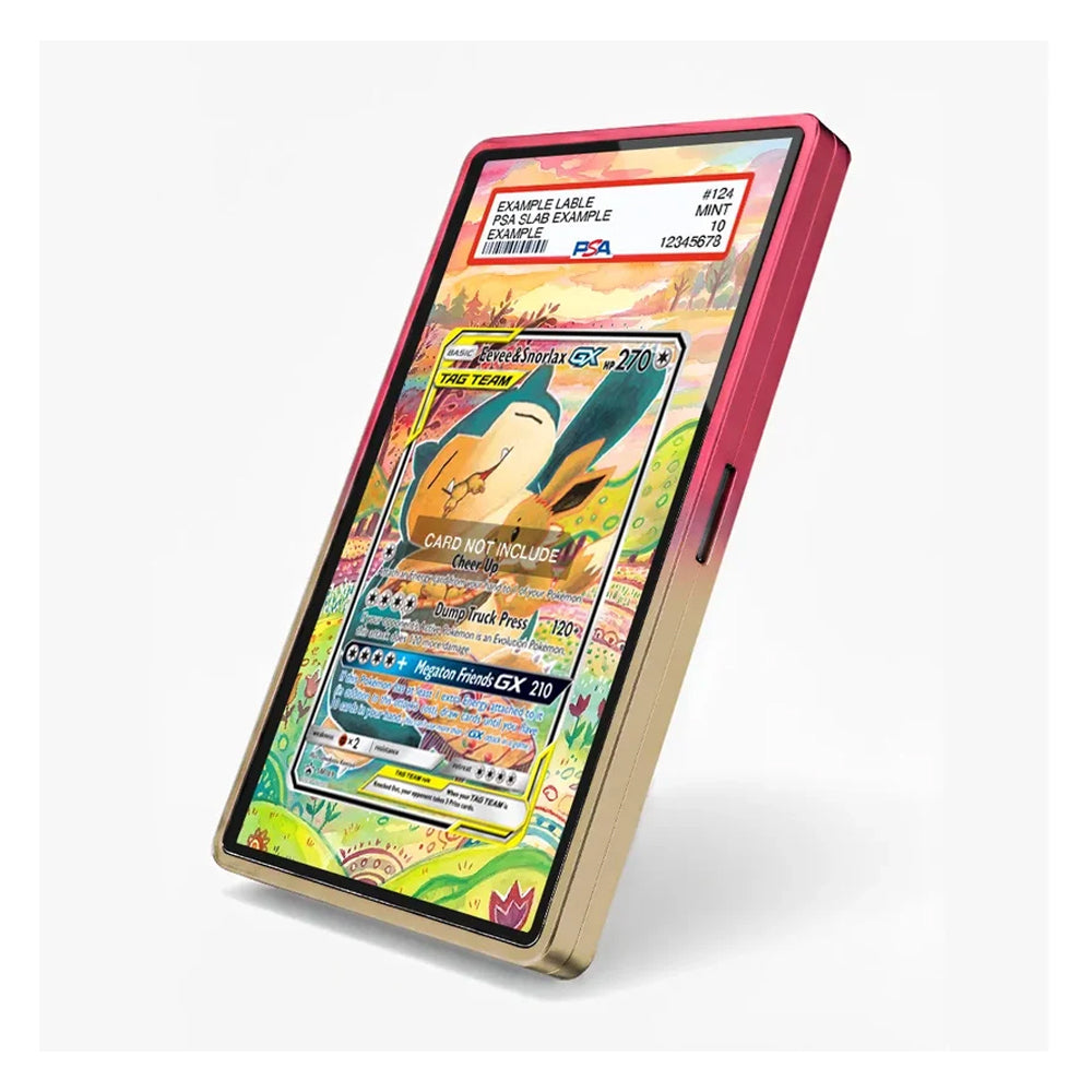 Angled view of the Eevee and Snorlax GX extended art display case showcasing its Pokémon-themed presentation.
