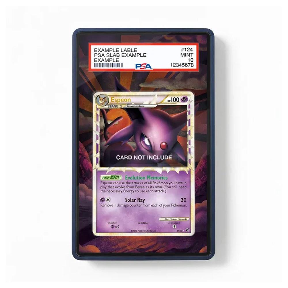 Espeon 81/90 Unleashed Pokémon card extended-art display case featuring a custom collector-style background.