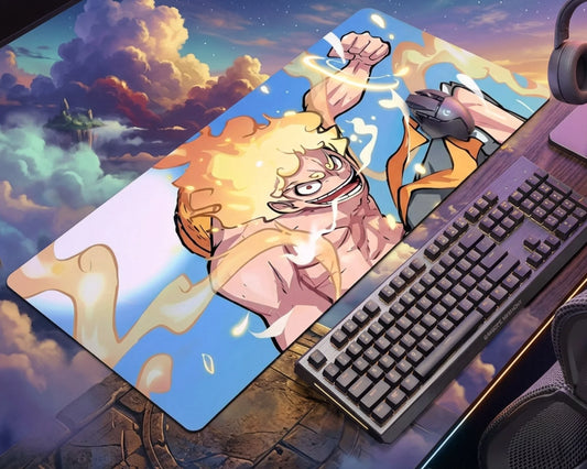 Gear 5 Luffy Golden Aura Anime Mouse Pad Power Mode Desk Mat - TCGVault
