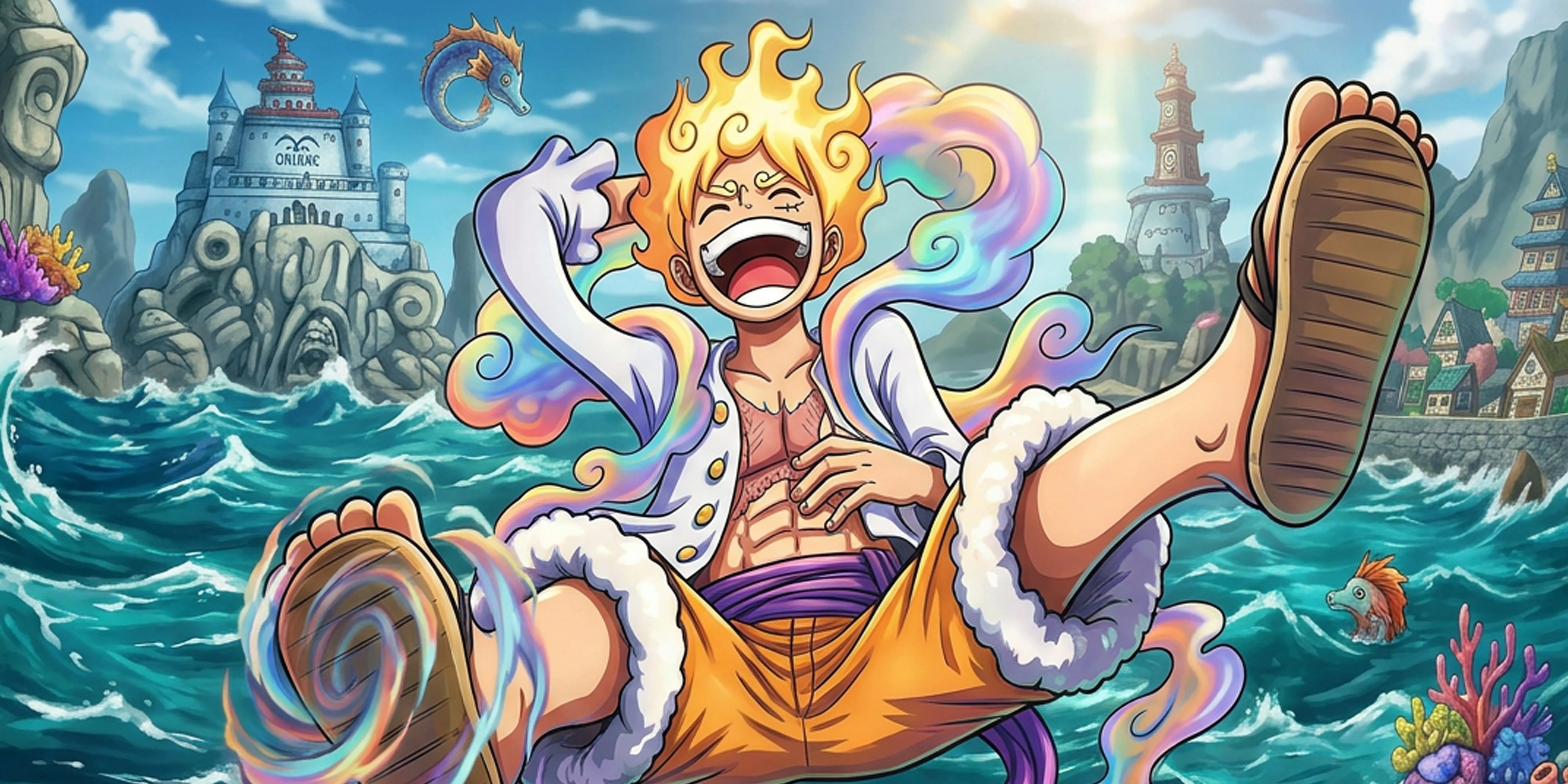 Gear 5 Luffy Ocean Adventure Anime Mouse Pad Colorful Wave Desk Mat - TCGVault