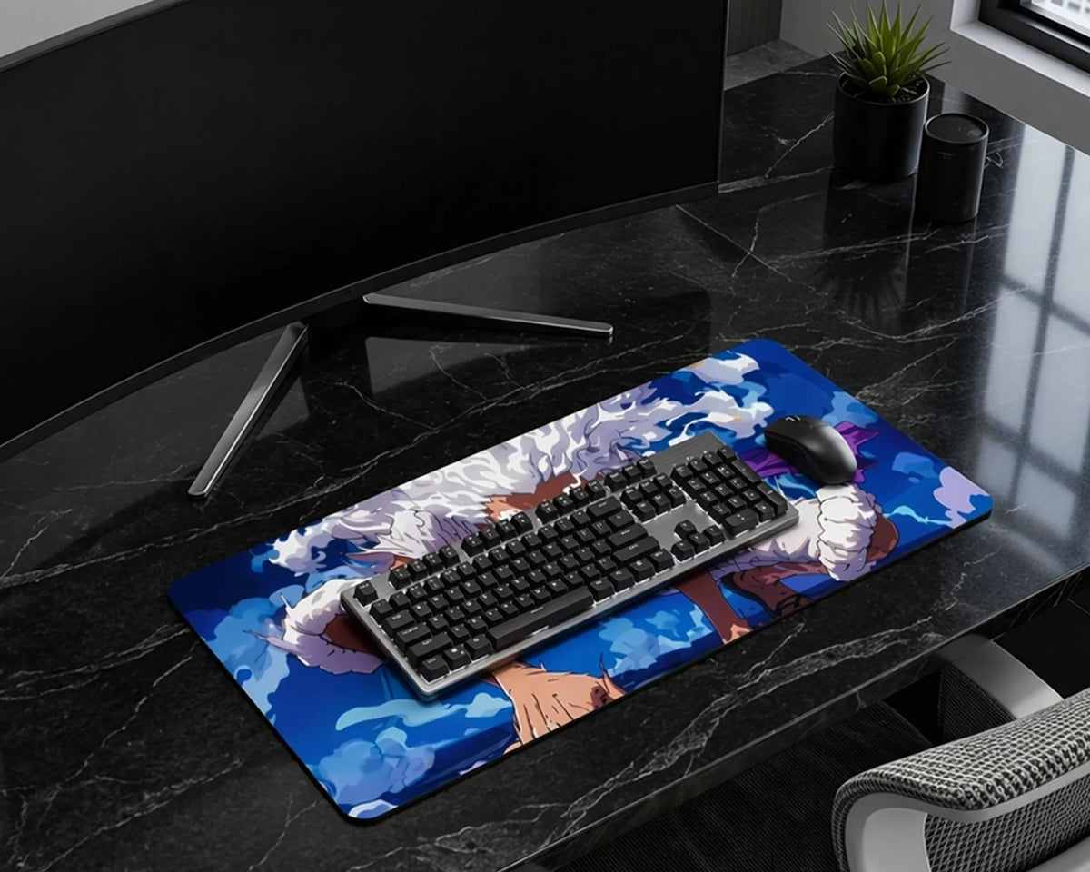 Gear 5 Luffy Sky Strike Anime Mouse Pad Blue Aura Desk Mat - TCGVault