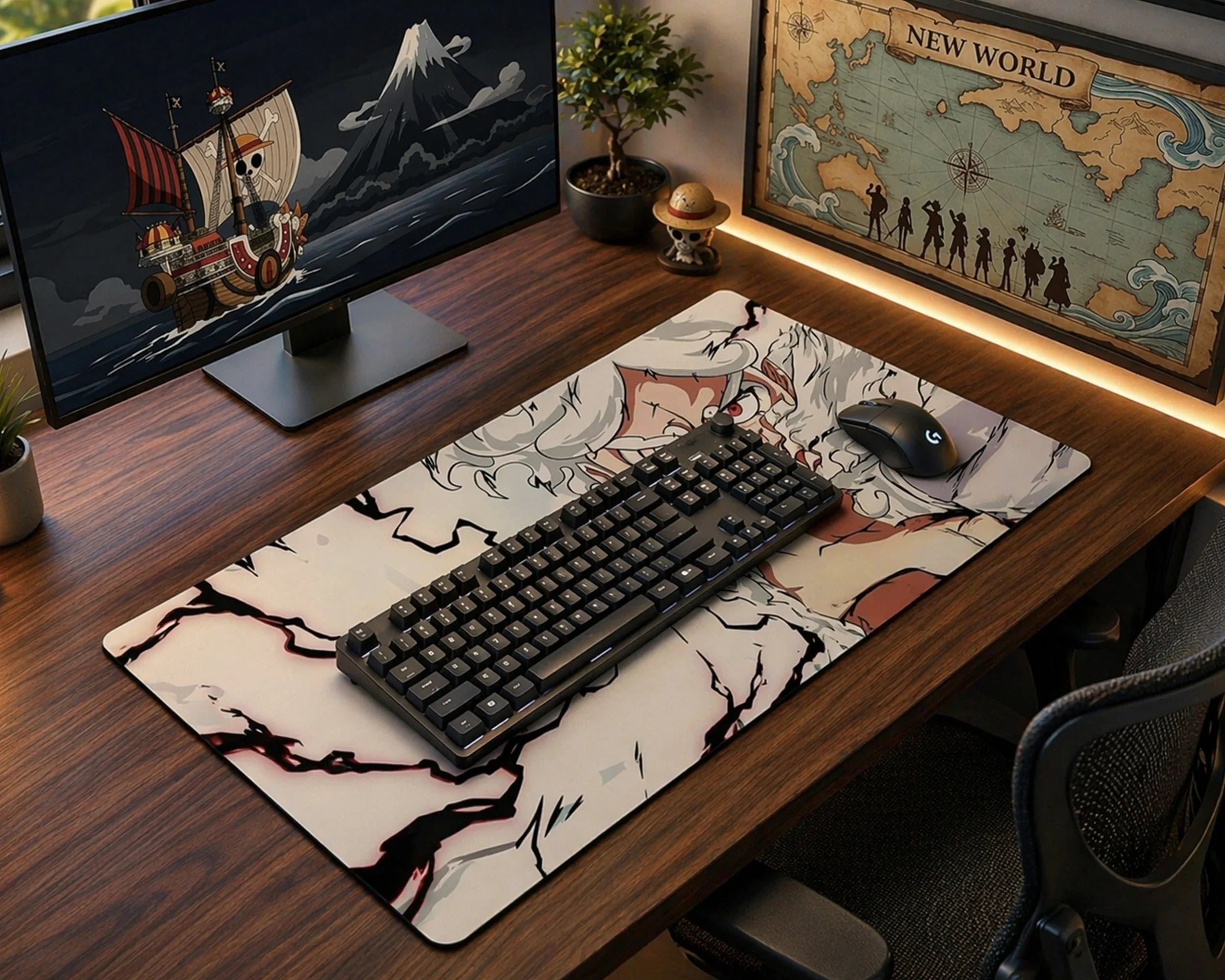 Gear 5 Luffy White Form Anime Mouse Pad Thunder Impact Desk Mat - TCGVault